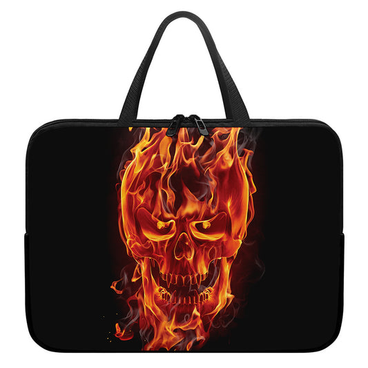 Flaming Evil Skull Print Laptop Sleeve With Handle