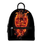 Flaming Evil Skull Print Leather Backpack