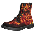 Flaming Evil Skull Print Lace-Up Boots
