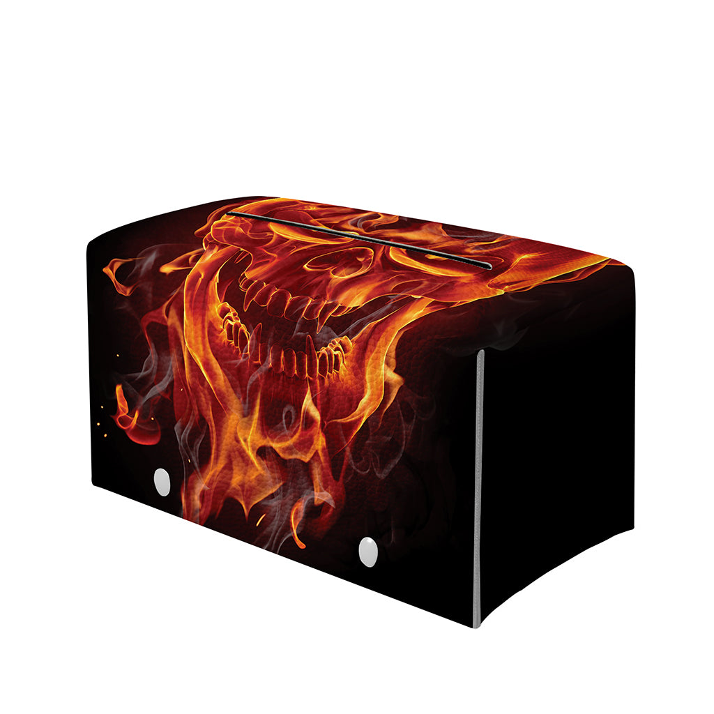 Flaming Evil Skull Print Leather Tissue Box Cover