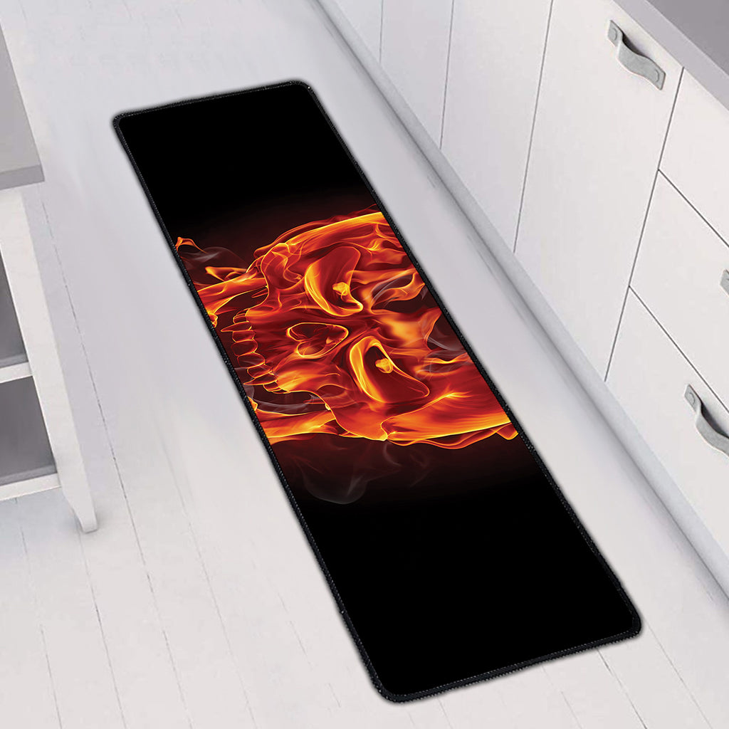 Flaming Evil Skull Print Long Kitchen Mat