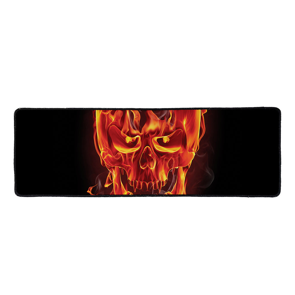 Flaming Evil Skull Print Long Kitchen Mat