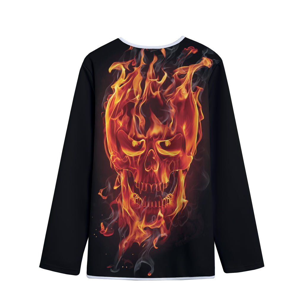 Flaming Evil Skull Print Long Sleeve Short Coat