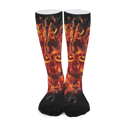 Flaming Evil Skull Print Long Socks