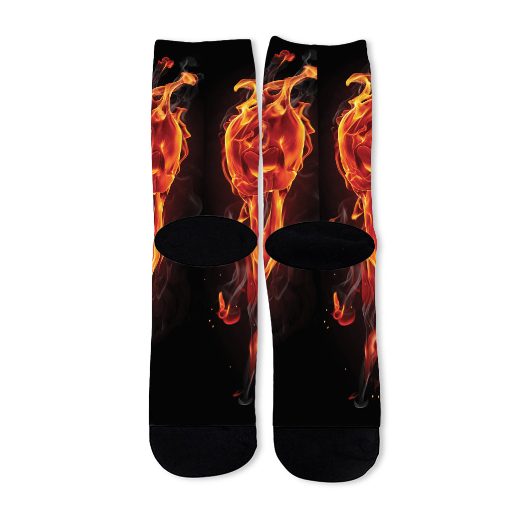 Flaming Evil Skull Print Long Socks