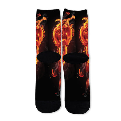 Flaming Evil Skull Print Long Socks