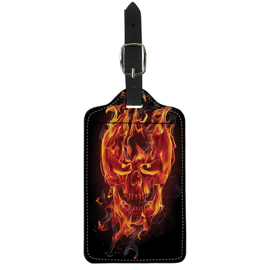 Flaming Evil Skull Print Luggage Tag