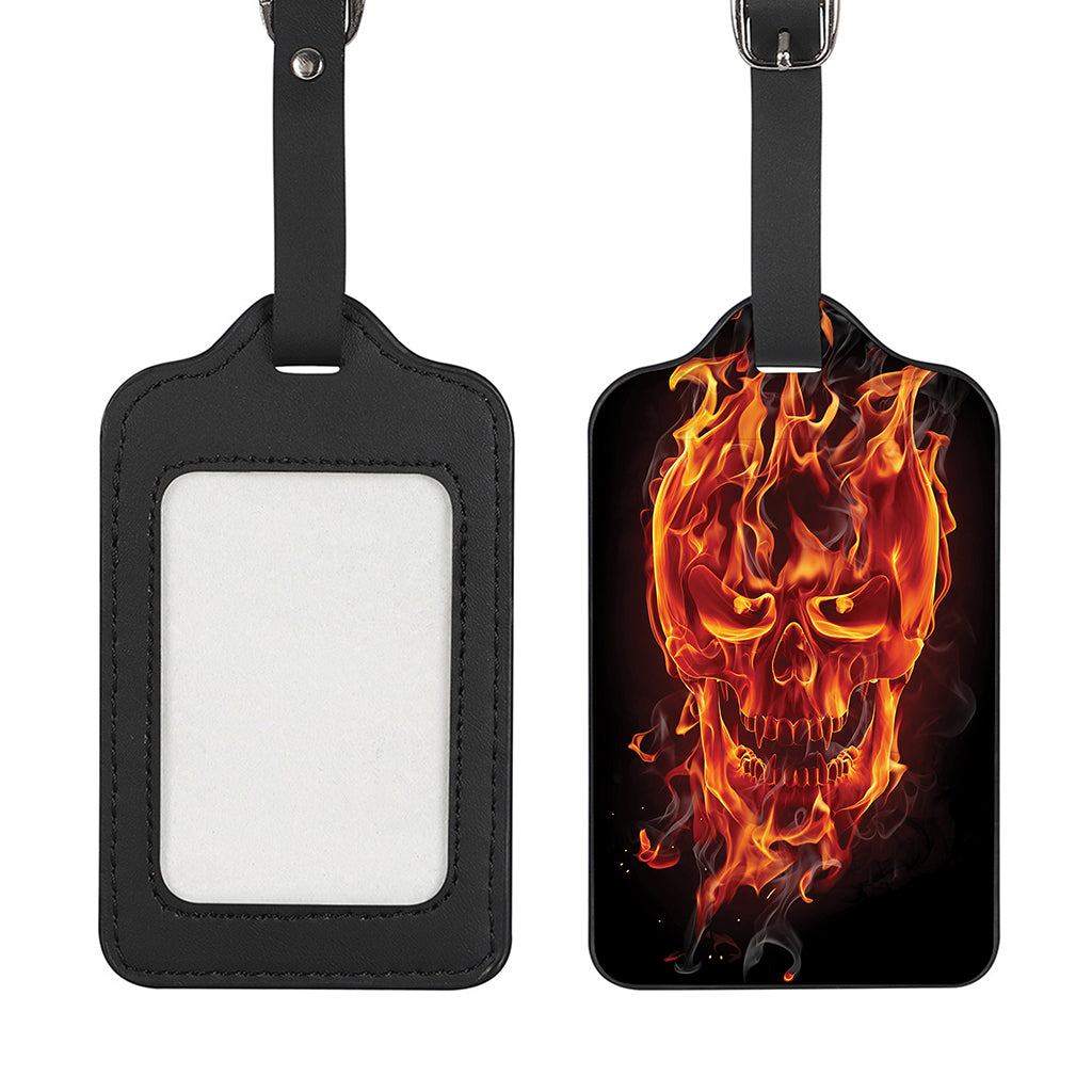 Flaming Evil Skull Print Luggage Tag