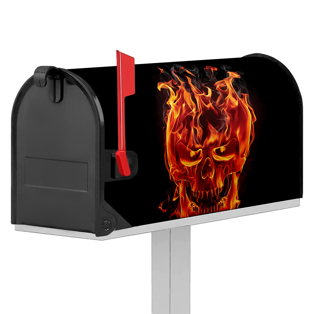 Flaming Evil Skull Print Mailbox Cover