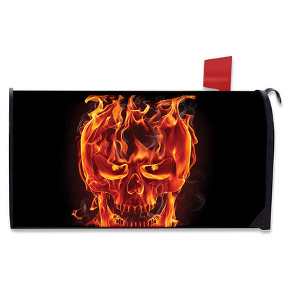 Flaming Evil Skull Print Mailbox Cover