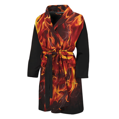 Flaming Evil Skull Print Men's Bathrobe