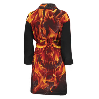 Flaming Evil Skull Print Men's Bathrobe