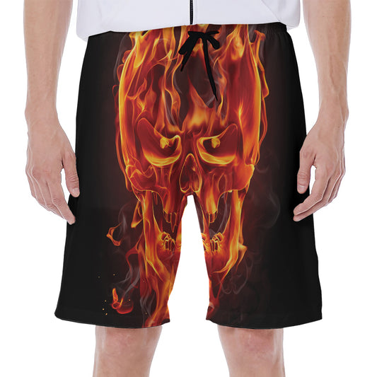 Flaming Evil Skull Print Men's Beach Shorts