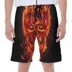Flaming Evil Skull Print Men's Beach Shorts