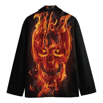 Flaming Evil Skull Print Men's Blazer