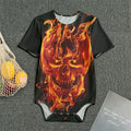 Flaming Evil Skull Print Men's Bodysuit