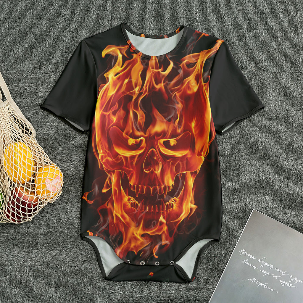 Flaming Evil Skull Print Men's Bodysuit