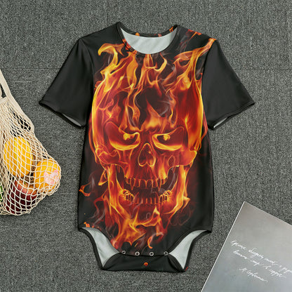 Flaming Evil Skull Print Men's Bodysuit