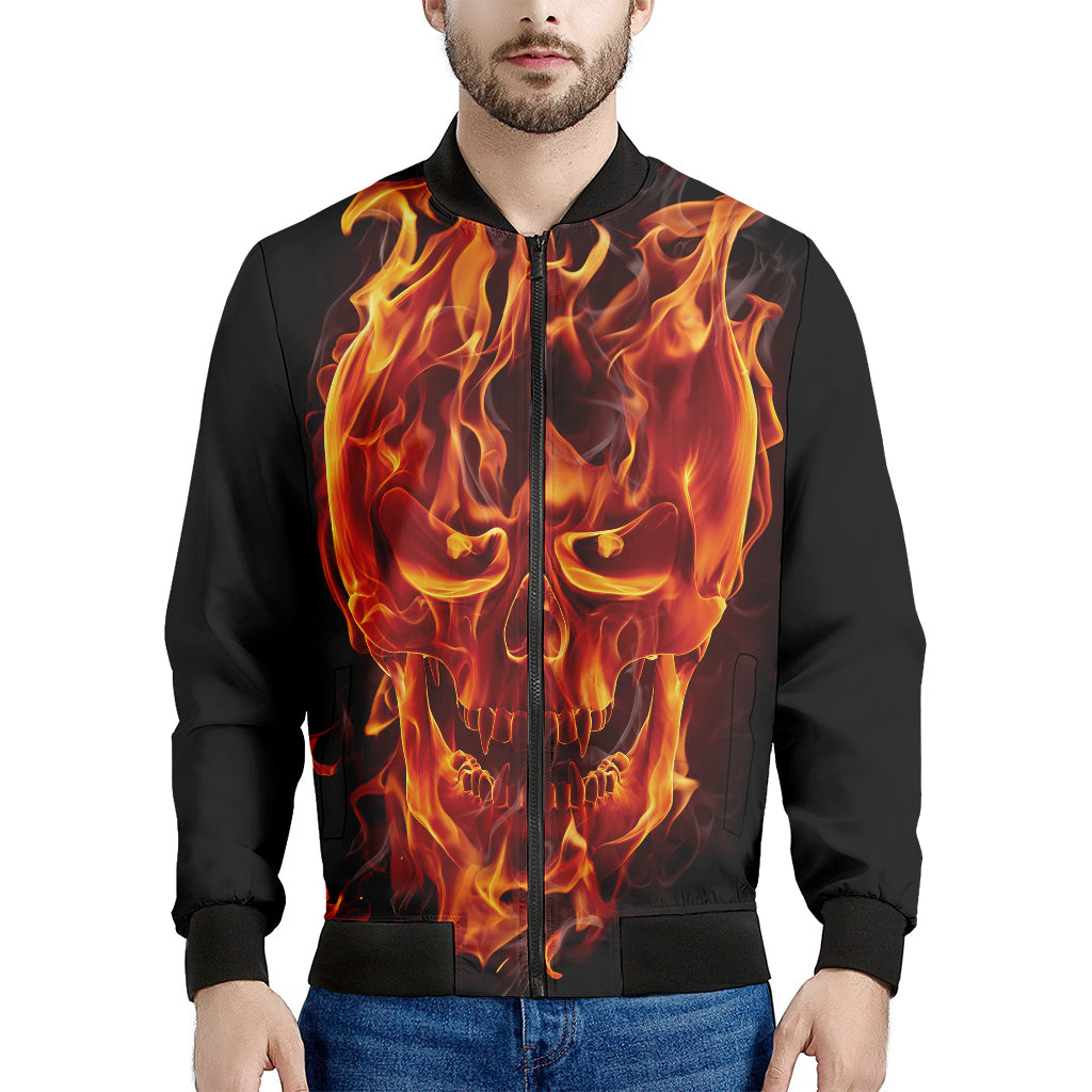 Flaming Evil Skull Print Men's Bomber Jacket