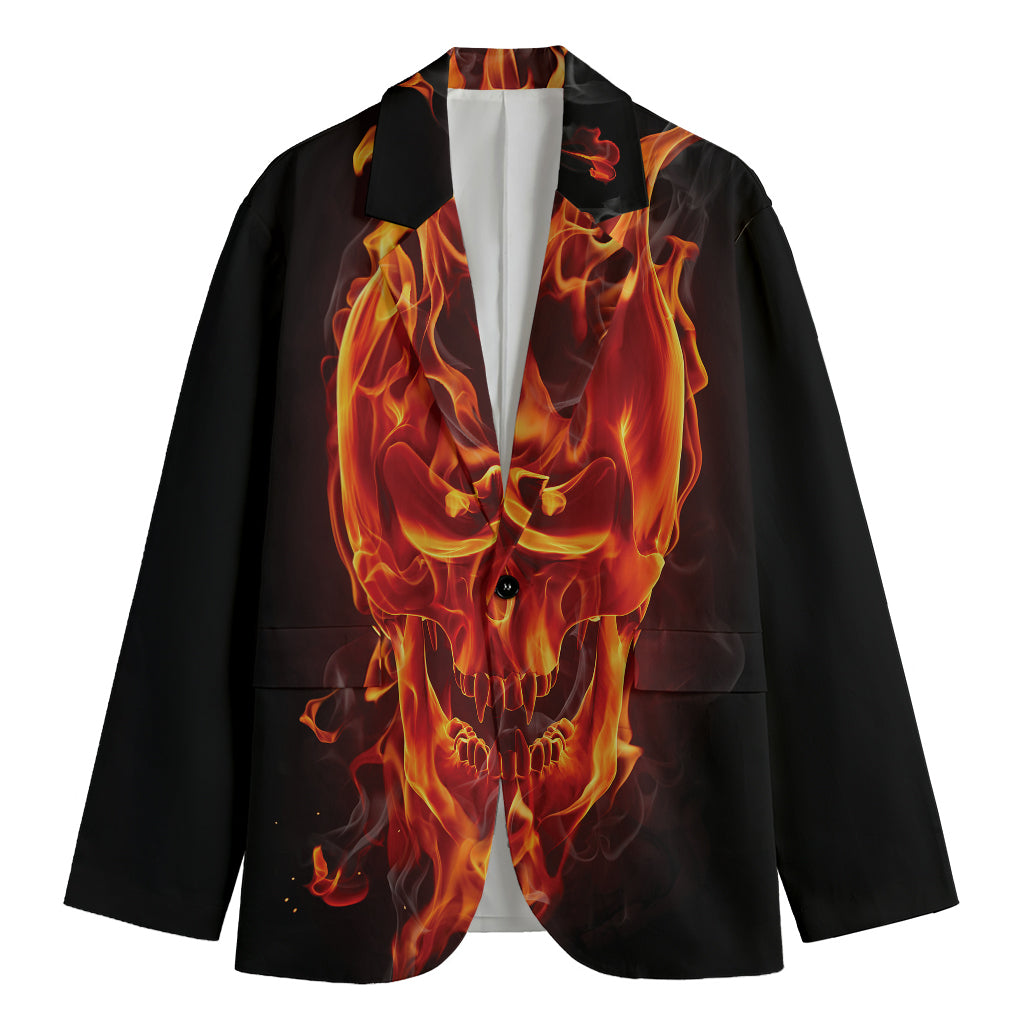 Flaming Evil Skull Print Men's Cotton Blazer