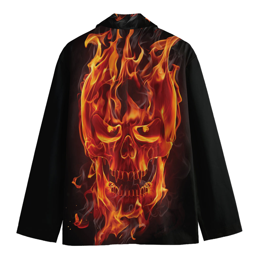 Flaming Evil Skull Print Men's Cotton Blazer