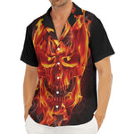 Flaming Evil Skull Print Men's Deep V-Neck Shirt