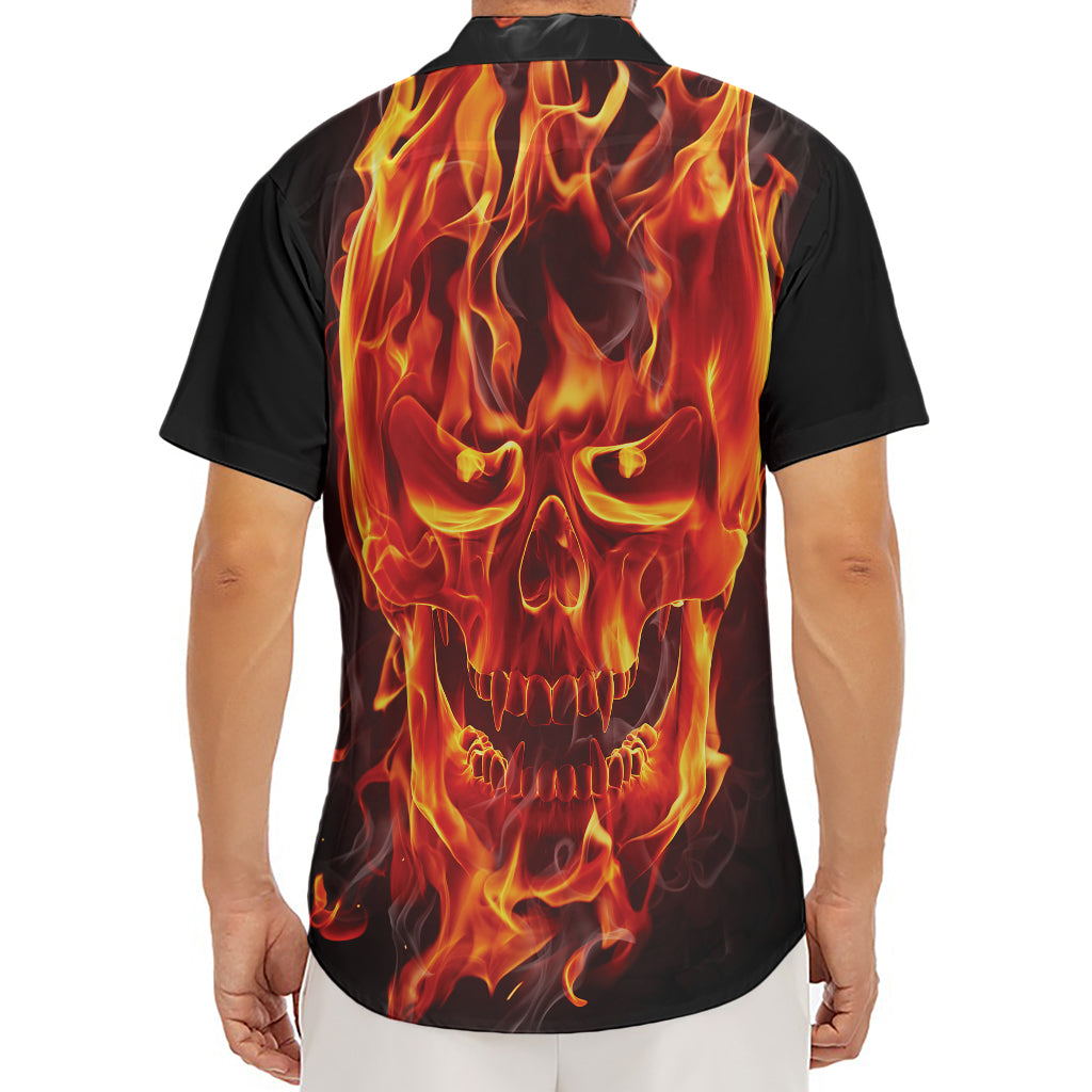 Flaming Evil Skull Print Men's Deep V-Neck Shirt