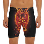 Flaming Evil Skull Print Men's Long Boxer Briefs