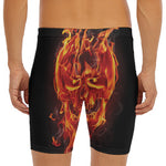 Flaming Evil Skull Print Men's Long Boxer Briefs