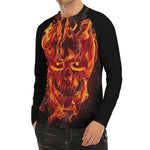 Flaming Evil Skull Print Men's Long Sleeve Rash Guard