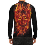 Flaming Evil Skull Print Men's Long Sleeve Rash Guard