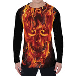 Flaming Evil Skull Print Men's Long Sleeve T-Shirt