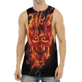 Flaming Evil Skull Print Men's Muscle Tank Top