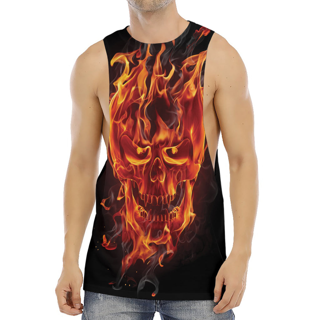 Flaming Evil Skull Print Men's Muscle Tank Top