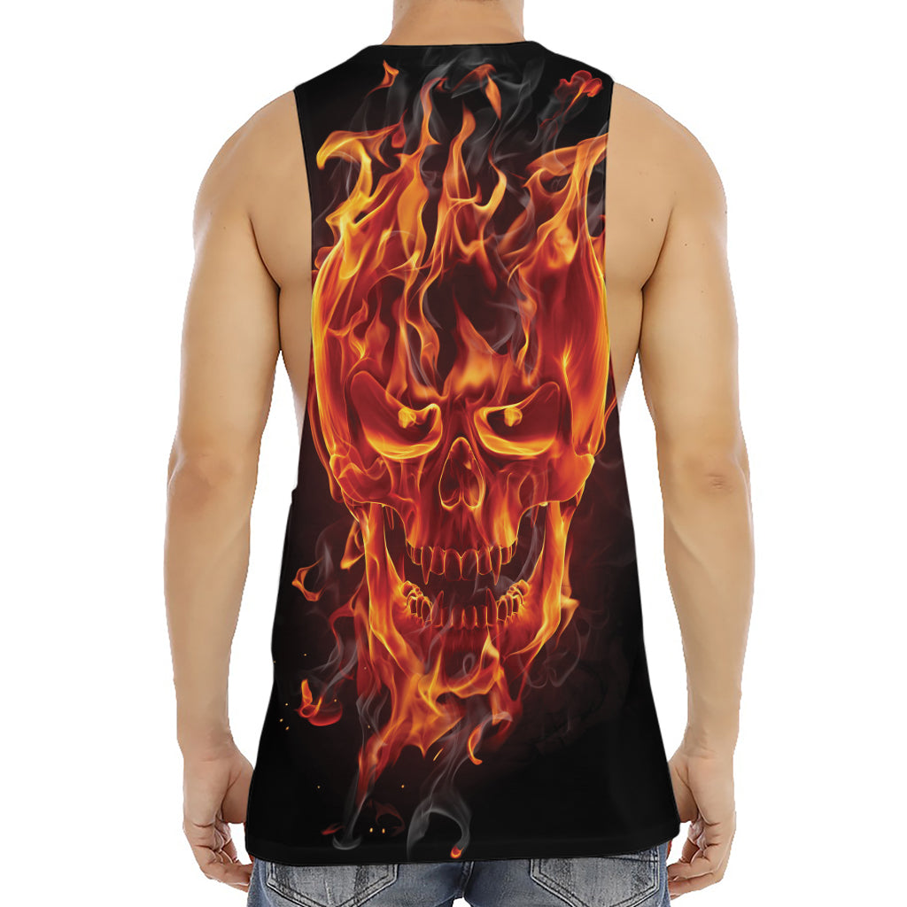 Flaming Evil Skull Print Men's Muscle Tank Top