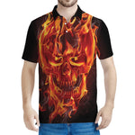 Flaming Evil Skull Print Men's Polo Shirt