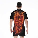 Flaming Evil Skull Print Men's Rompers