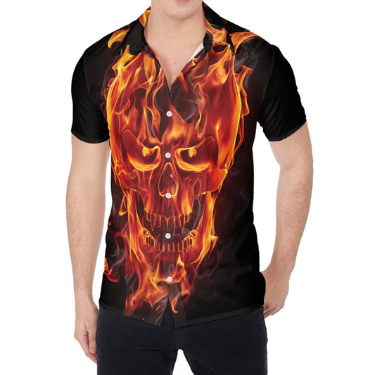 Flaming Evil Skull Print Men's Shirt