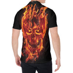 Flaming Evil Skull Print Men's Shirt