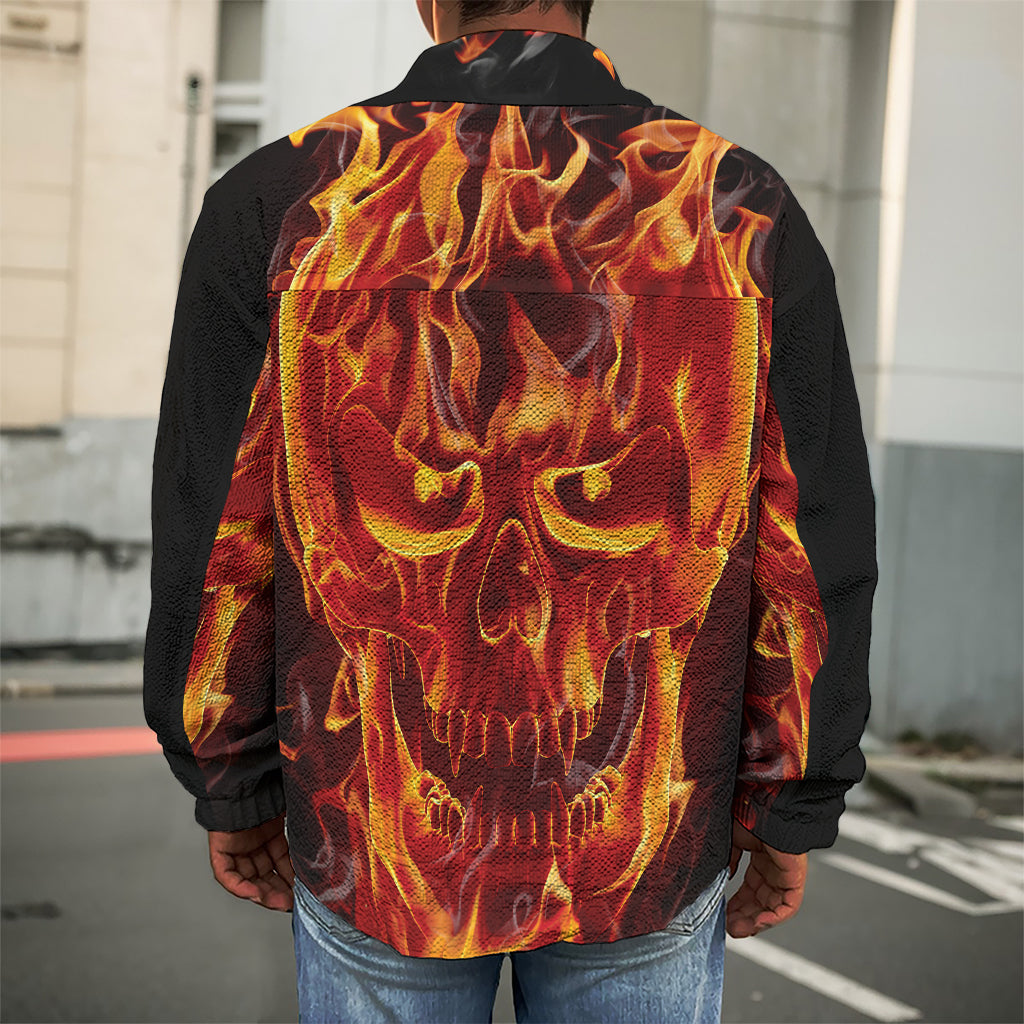 Flaming Evil Skull Print Men's Shirt Jacket