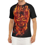 Flaming Evil Skull Print Men's Short Sleeve Rash Guard