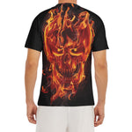 Flaming Evil Skull Print Men's Short Sleeve Rash Guard