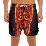 Flaming Evil Skull Print Men's Split Running Shorts