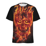 Flaming Evil Skull Print Men's Sports T-Shirt