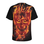 Flaming Evil Skull Print Men's Sports T-Shirt