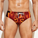 Flaming Evil Skull Print Men's Swim Briefs