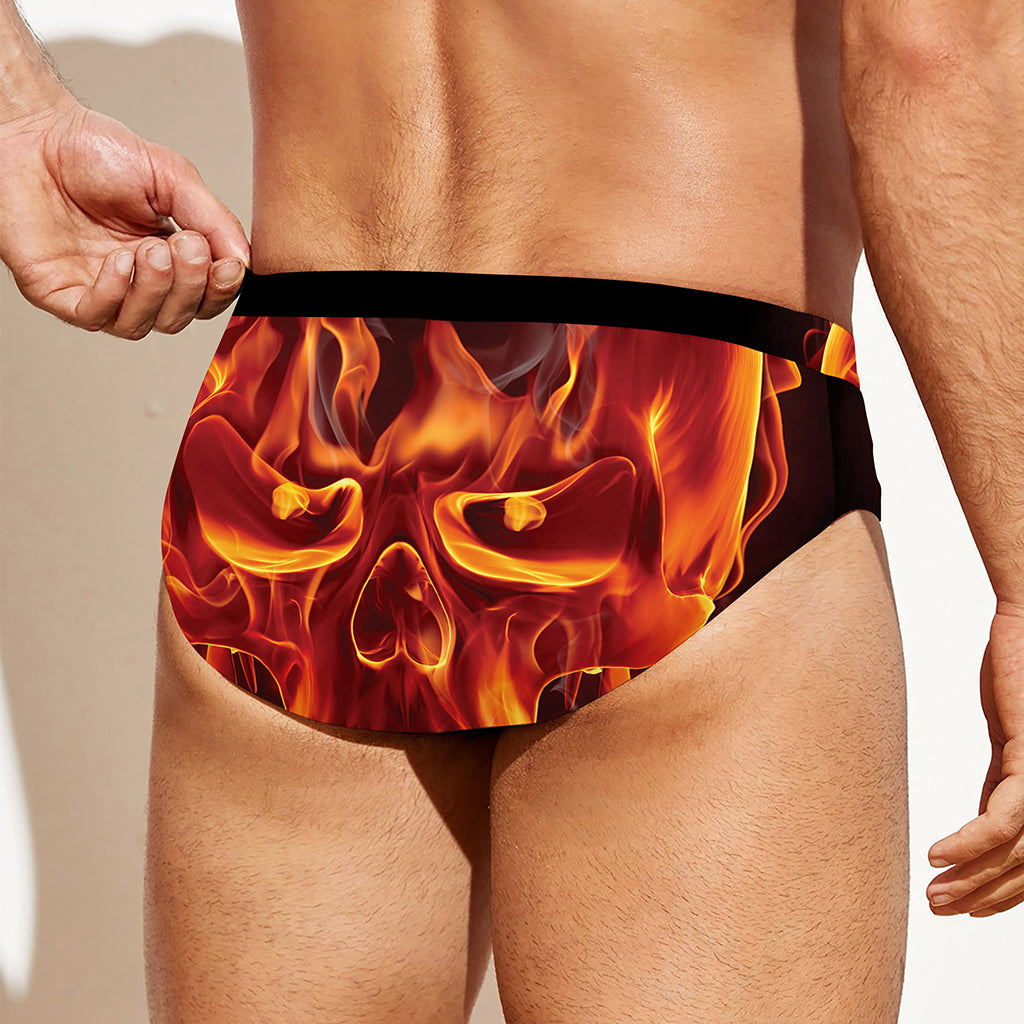 Flaming Evil Skull Print Men's Swim Briefs