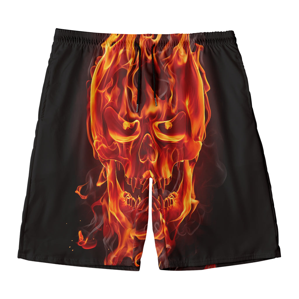 Flaming Evil Skull Print Men's Swim Trunks