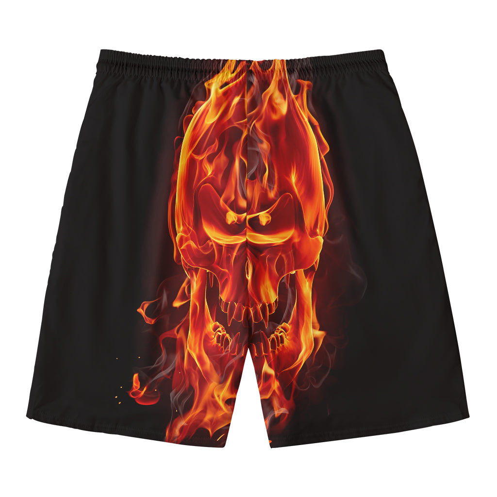 Flaming Evil Skull Print Men's Swim Trunks
