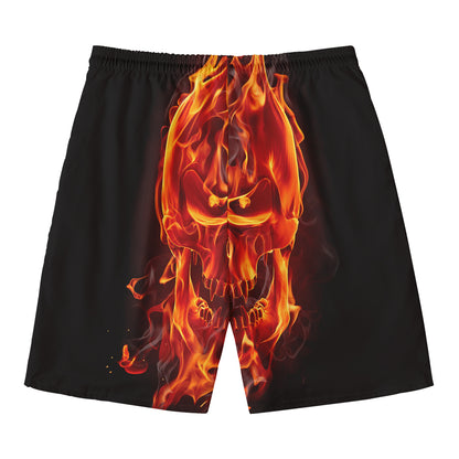 Flaming Evil Skull Print Men's Swim Trunks